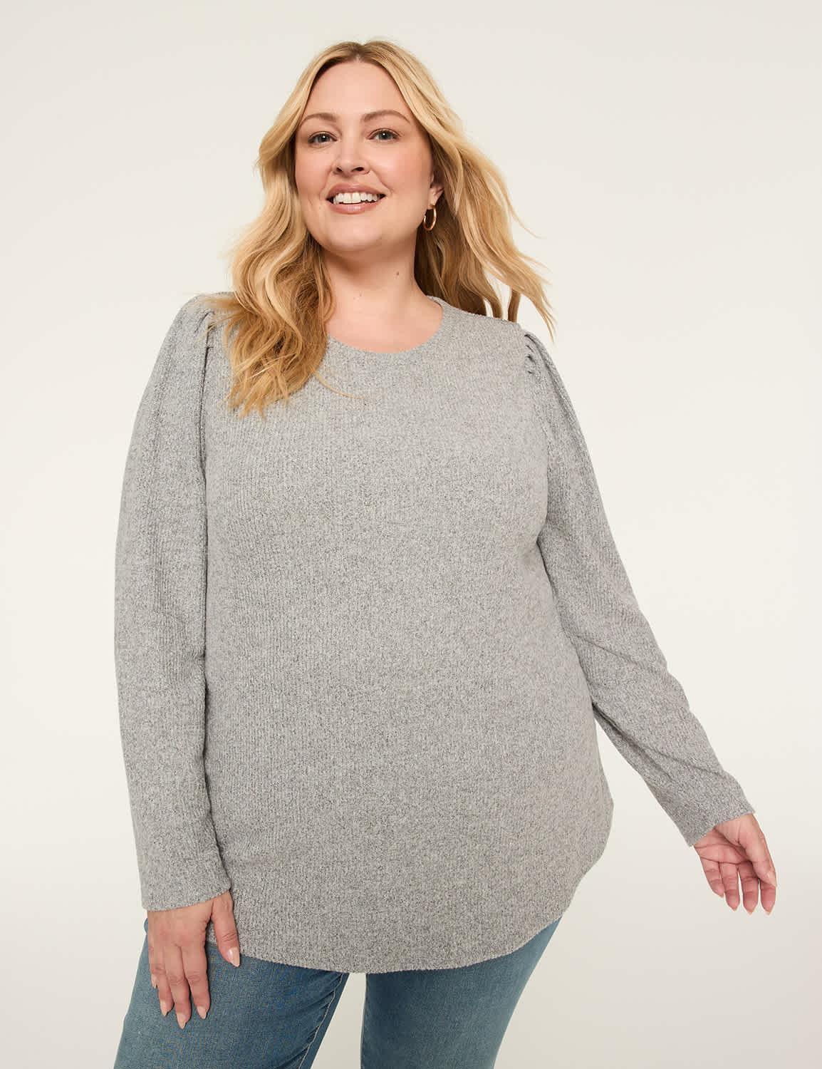 lurex pleat-shoulder cozy rib top