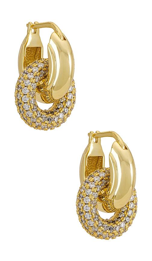 luv aj pave interlock hoops in metallic gold.