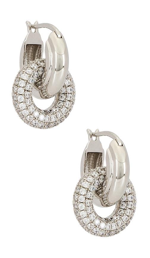 luv aj pave interlock hoops in metallic silver.