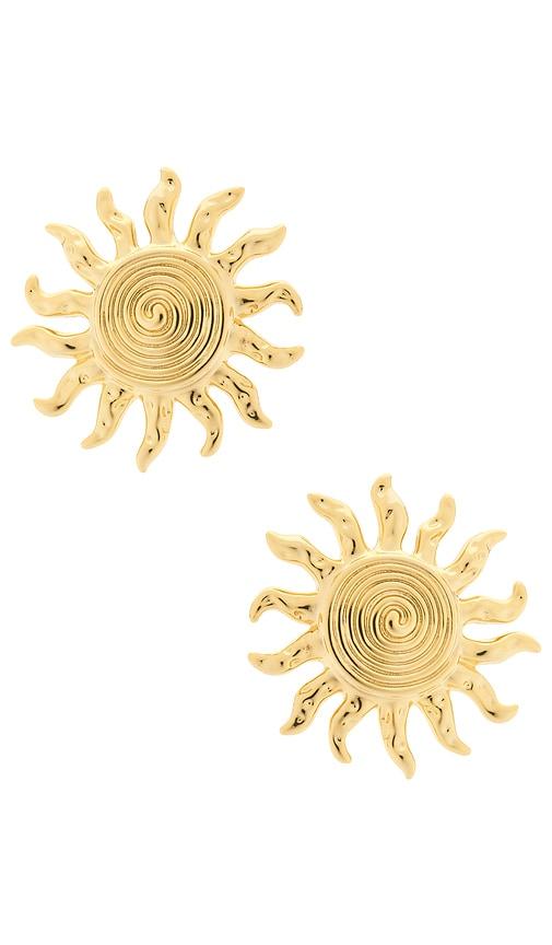 luv aj the ibiza sun earrings in metallic gold.