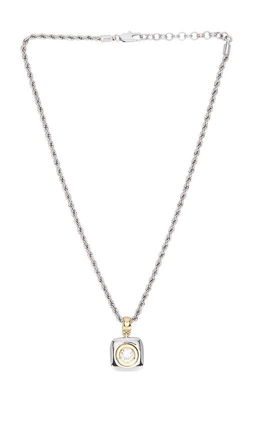 luv aj the luna bezel pendant necklace in metallic silver.