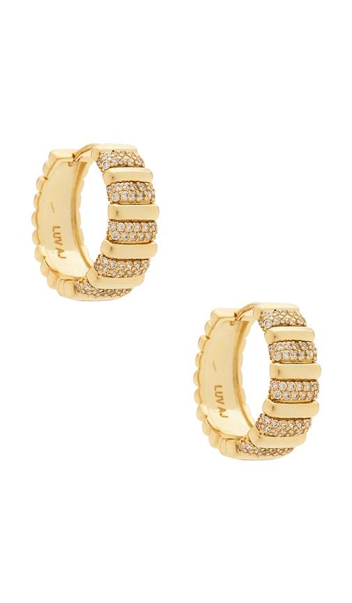 luv aj the pave marbella ridged hoops in metallic gold.