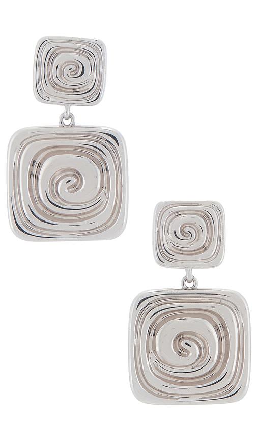 luv aj the seychelles statement earrings in metallic silver.