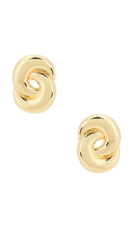 luv aj the solstice knot studs earring in metallic gold.