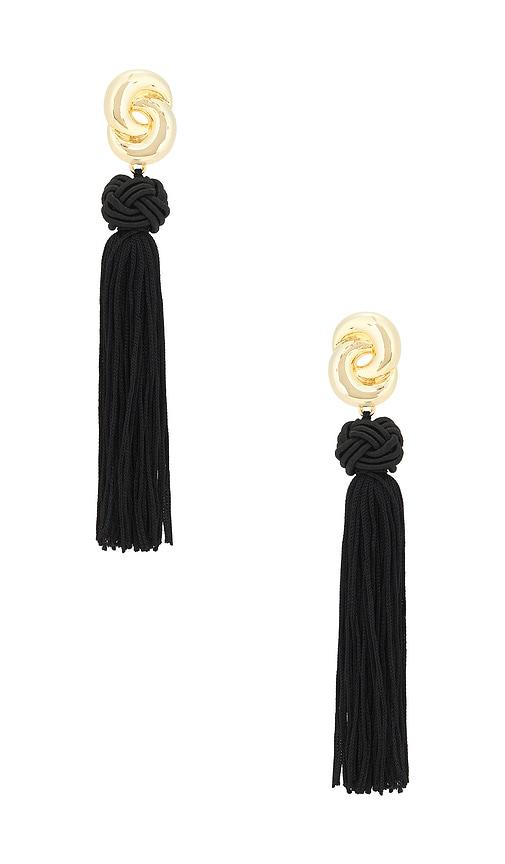 luv aj the solstice knot tassel earrings in metallic gold.