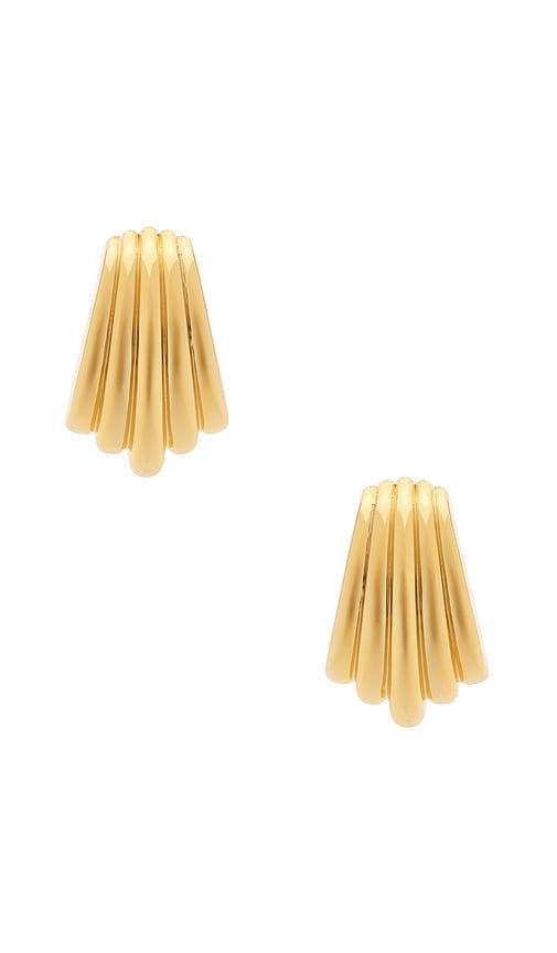 luv aj the sundown statement studs earrings in metallic gold.
