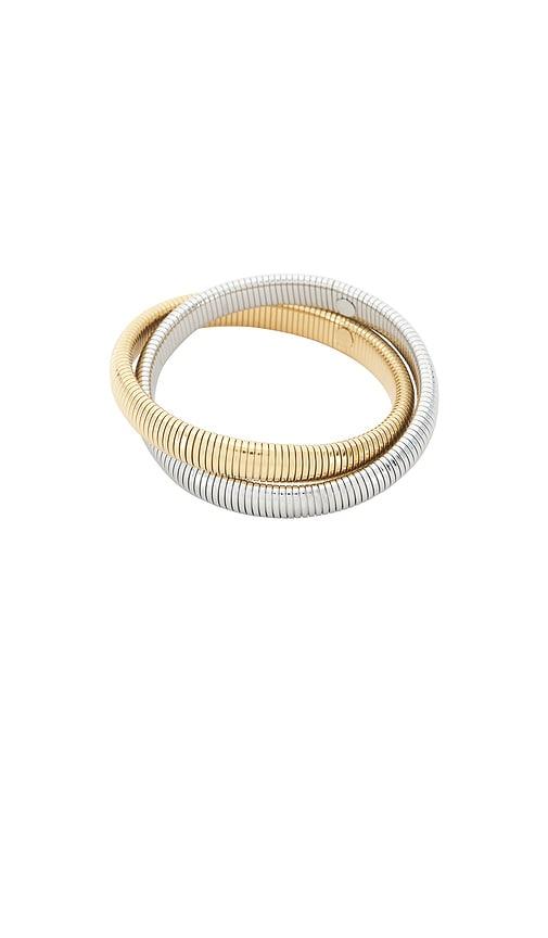 luv aj the two tone flex snake chain bracelet in metallic gold,metallic silver.
