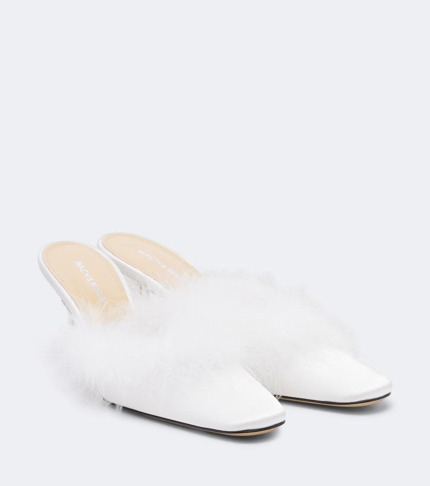 mach & mach bridal feather-trimmed mules