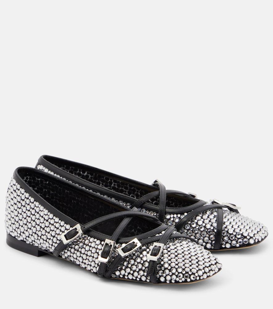 mach & mach crystal-embellished mesh ballet flats
