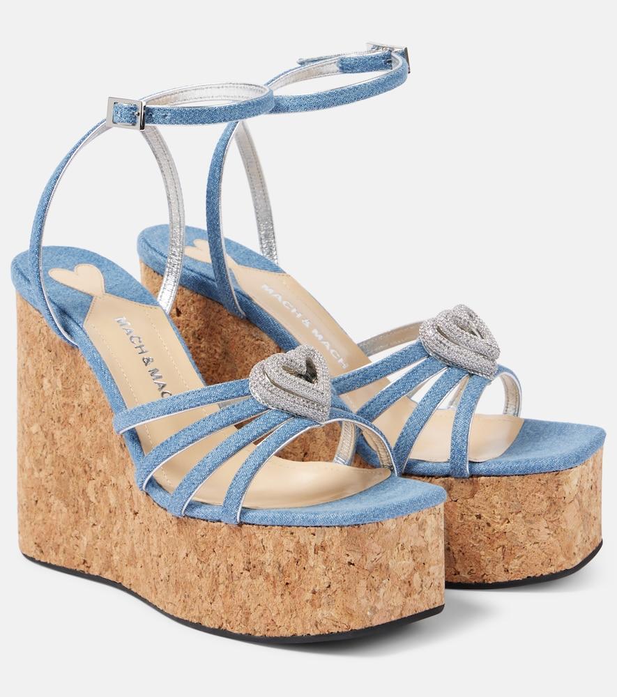 mach & mach double heart denim wedges