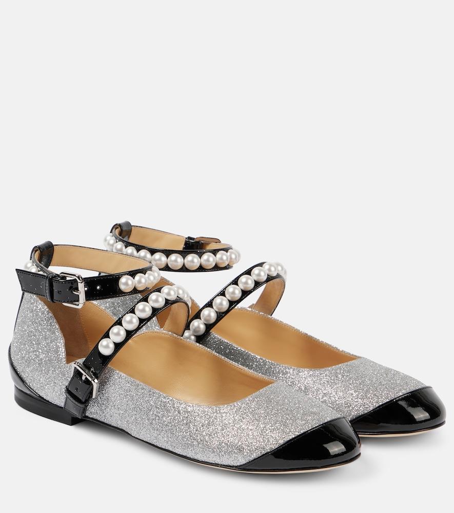 mach & mach embellished glitter mary jane flats