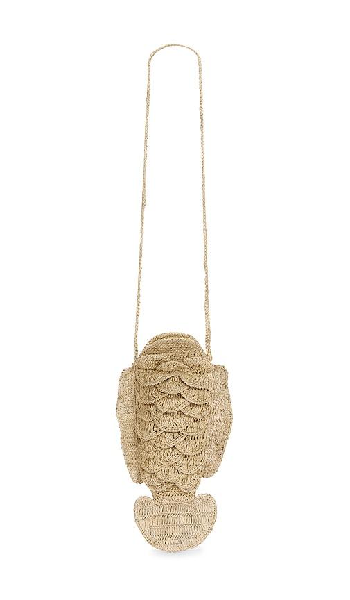 madewell crochet fish clutch in tan.