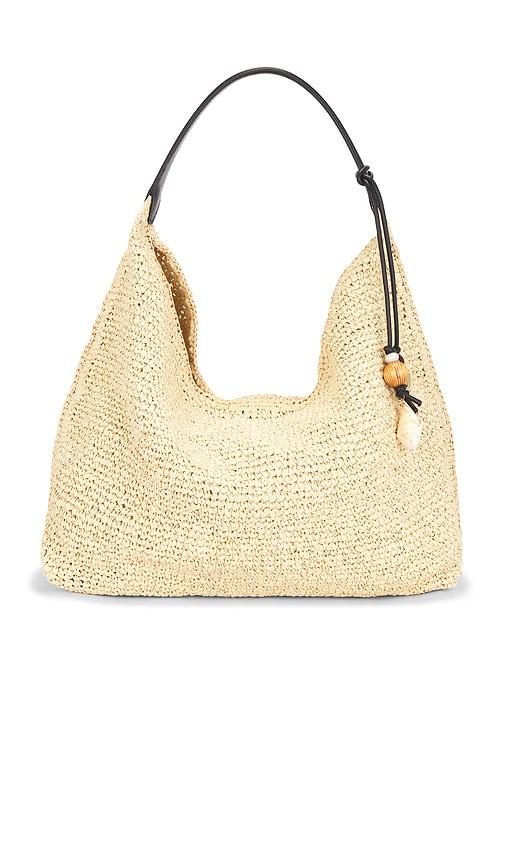 madewell lg raffia shoulder bag in black.