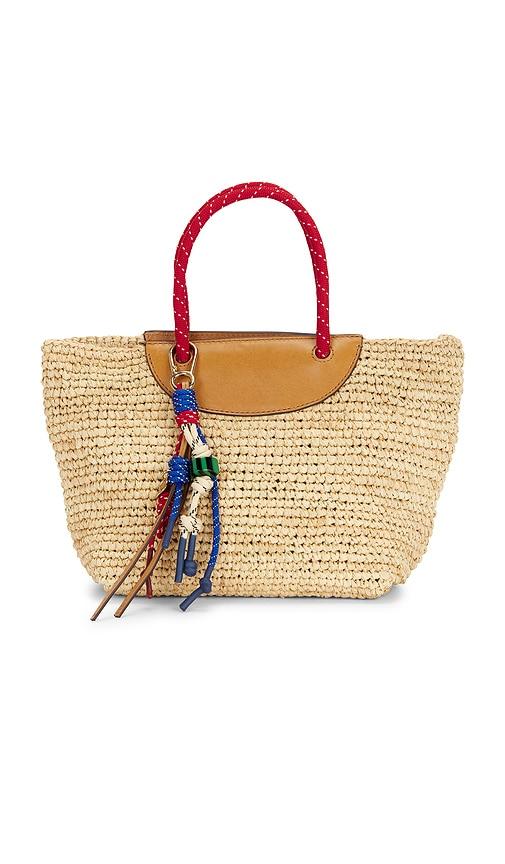 madewell raffia mini tote bag in tan.