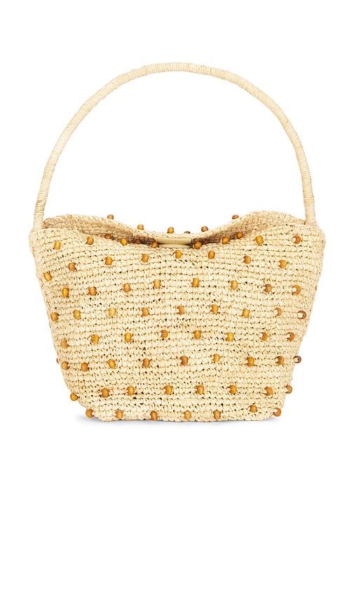 madewell seasonal handwoven shoulder bag in tan.