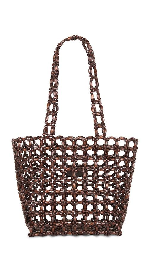 madewell wood bead tote bag in brown.