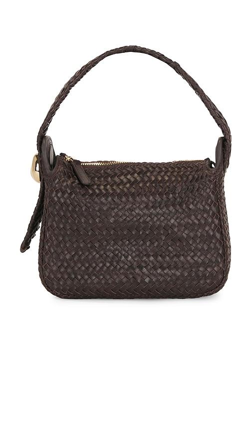 madewell woven organic drop hand held bag in brown.