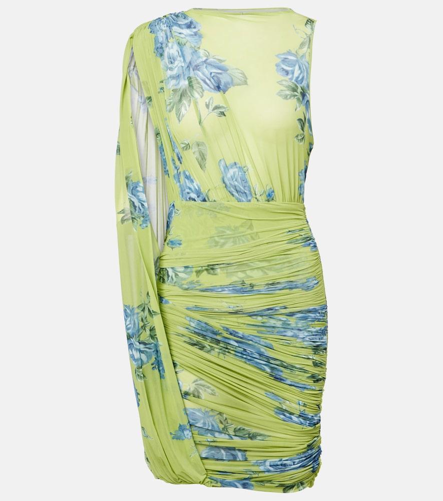 magda butrym draped floral semi-sheer minidress