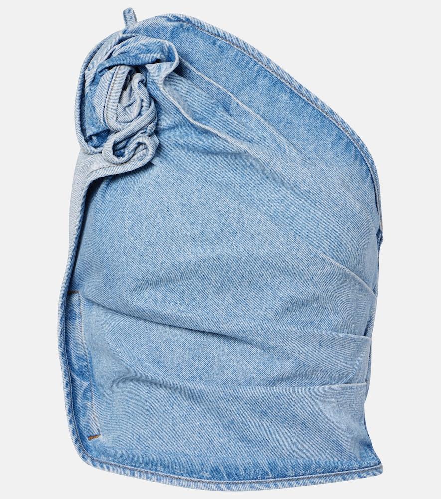magda butrym draped one-shoulder denim top
