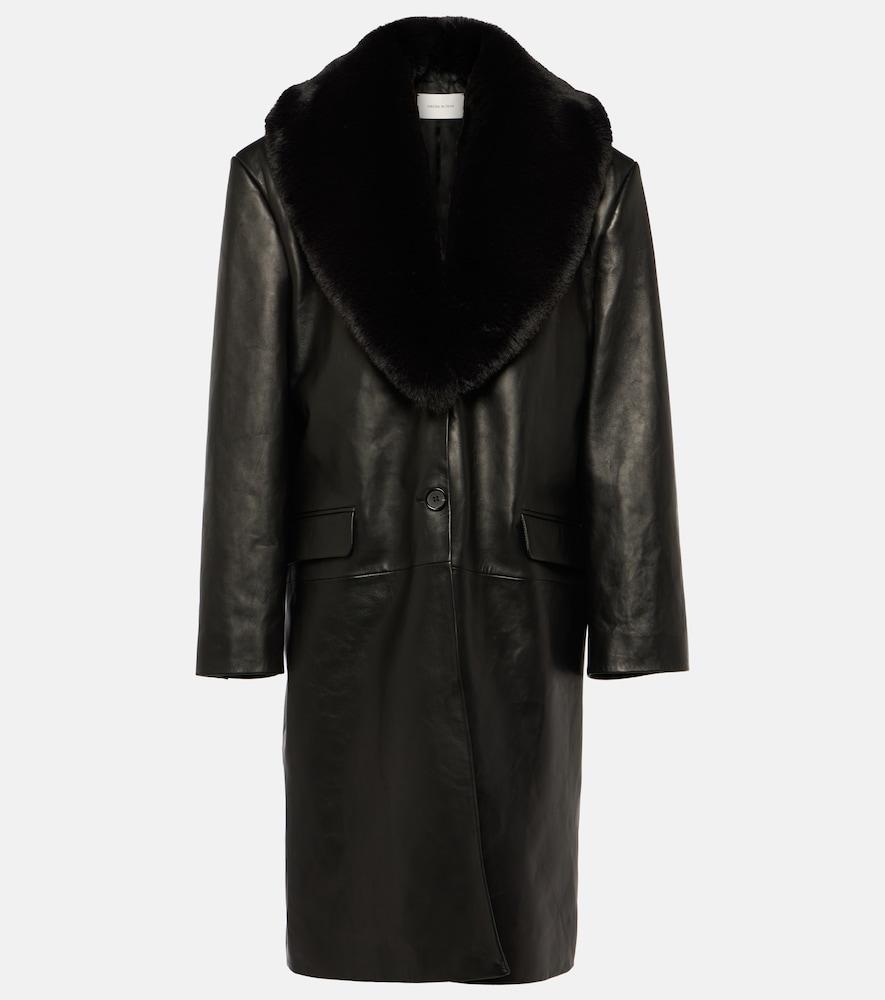 magda butrym faux fur-trimmed leather coat