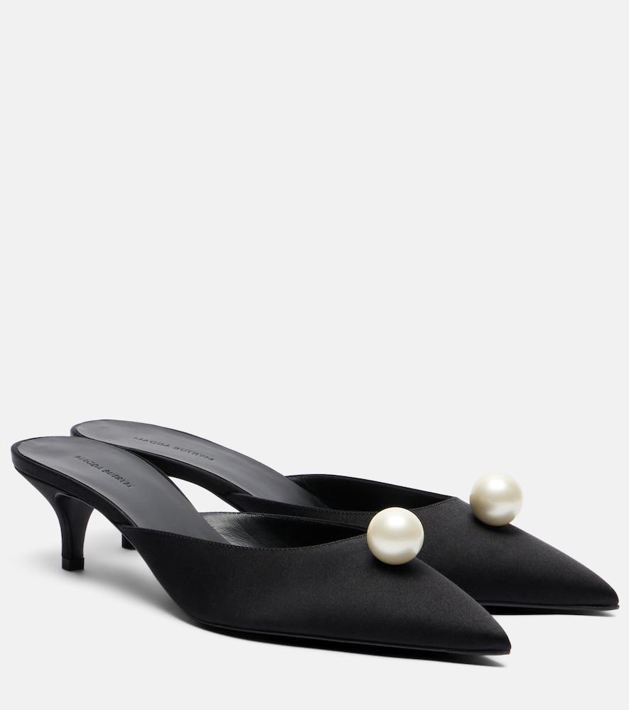 magda butrym faux pearl satin mules