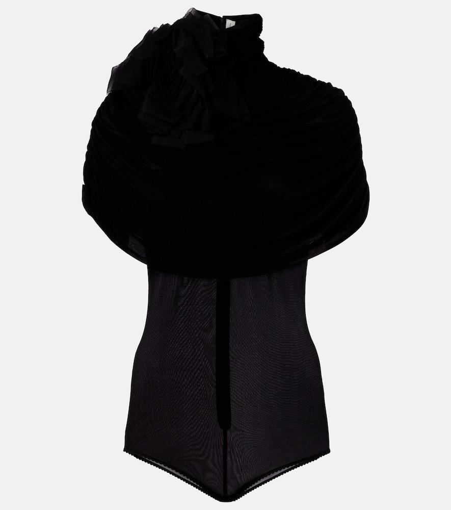 magda butrym floral-appliqué caped bodysuit