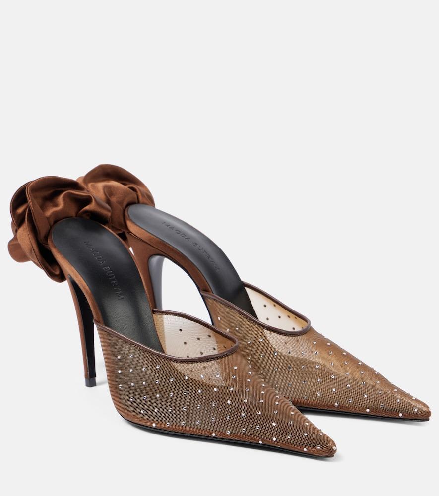 magda butrym floral-appliqué embellished mesh mules