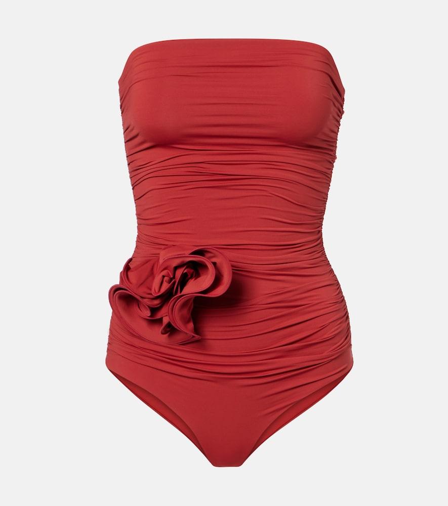 magda butrym floral-appliqué ruched swimsuit