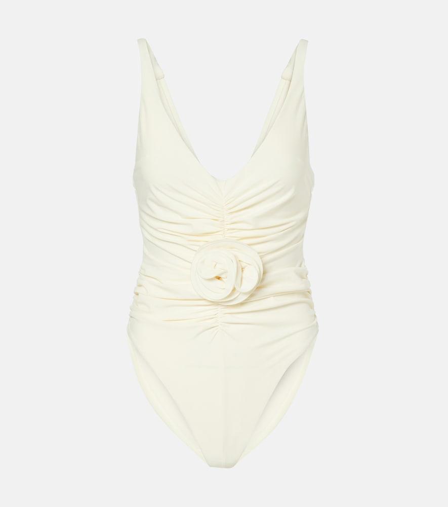 magda butrym floral-appliqué ruched swimsuit