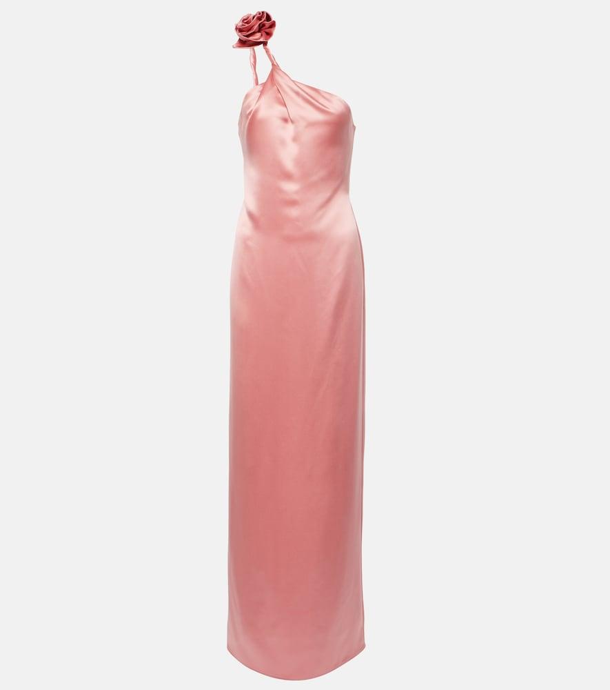 magda butrym floral-appliqué silk satin gown