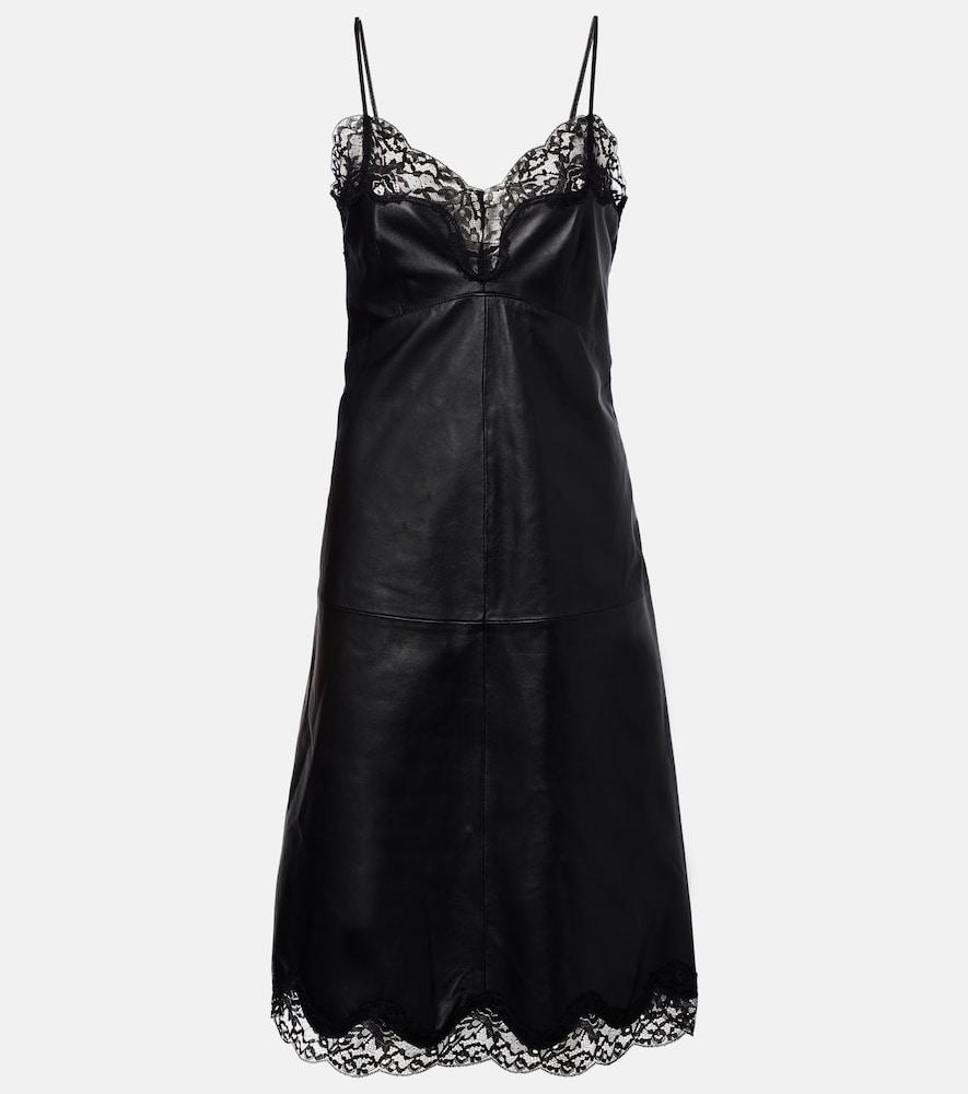 magda butrym lace-trimmed leather midi dress