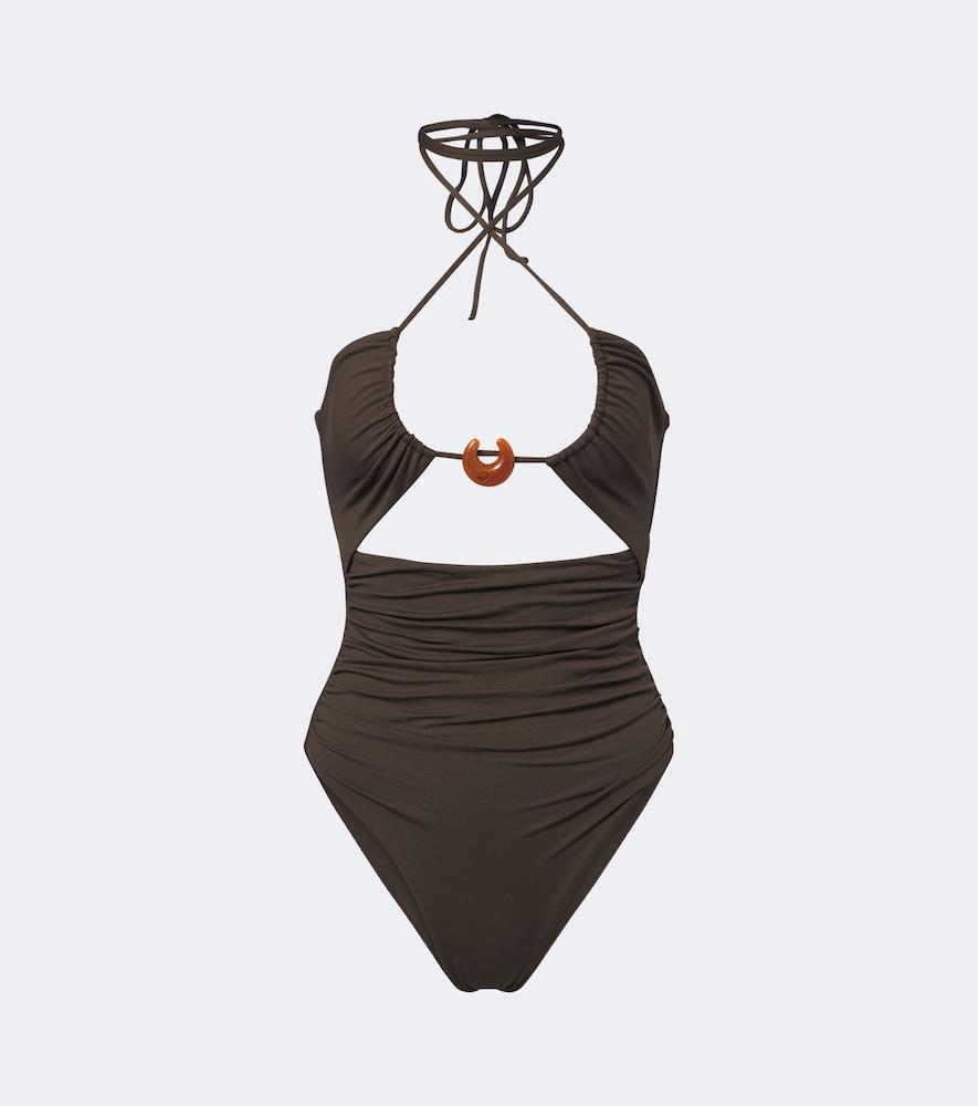 magda butrym ruched halterneck swimsuit
