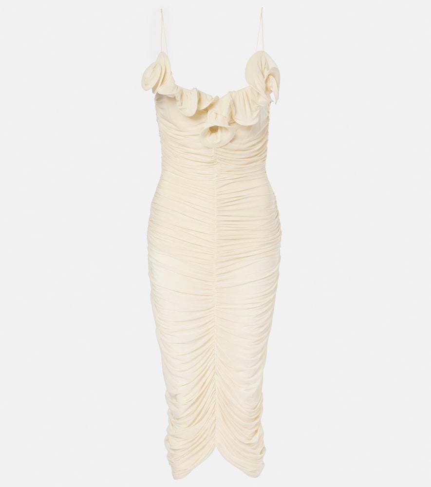 magda butrym semi-sheer ruched jersey midi dress