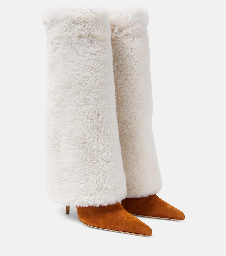 magda butrym shearling and suede knee-high boots