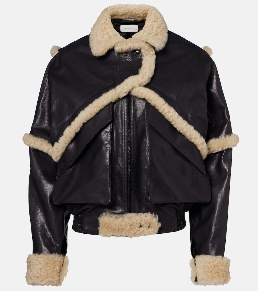 magda butrym shearling-trimmed leather bomber jacket