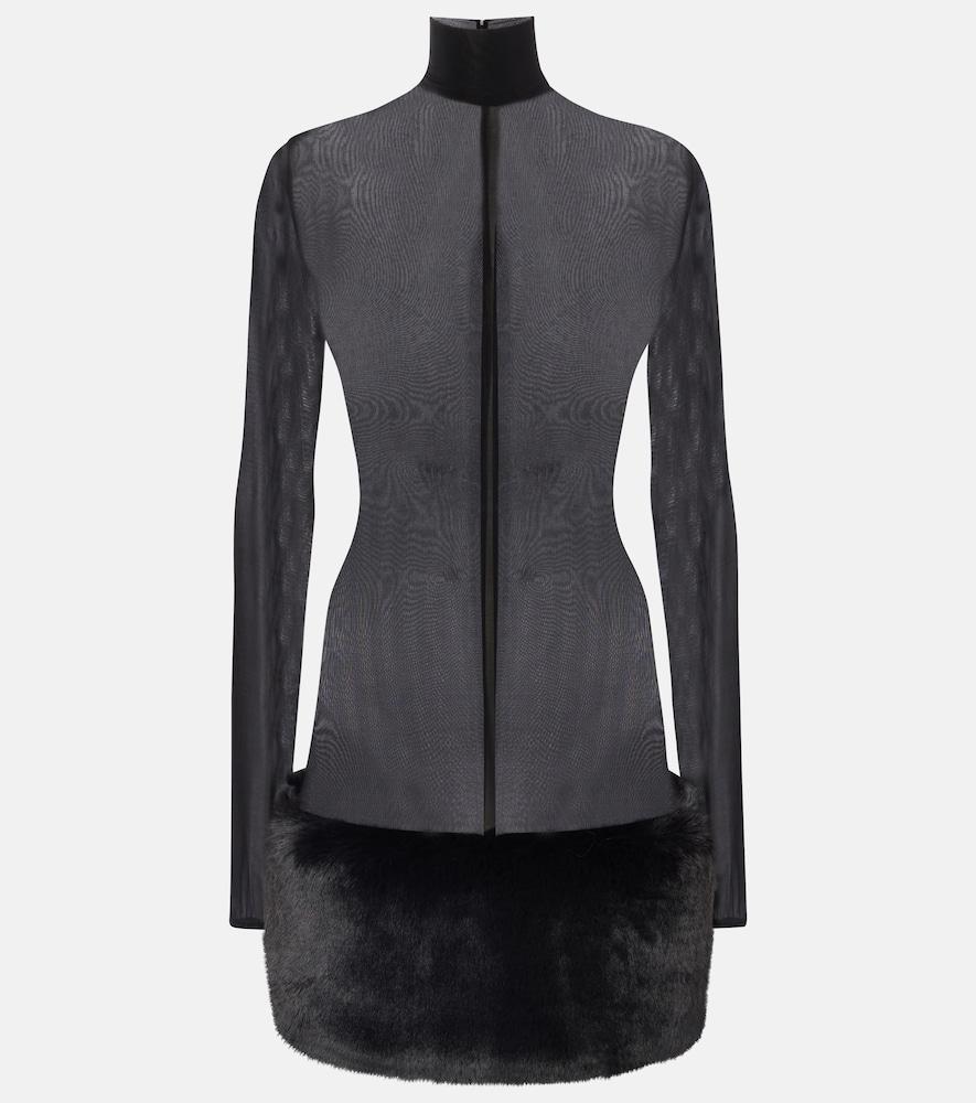 magda butrym sheer faux fur-trimmed minidress