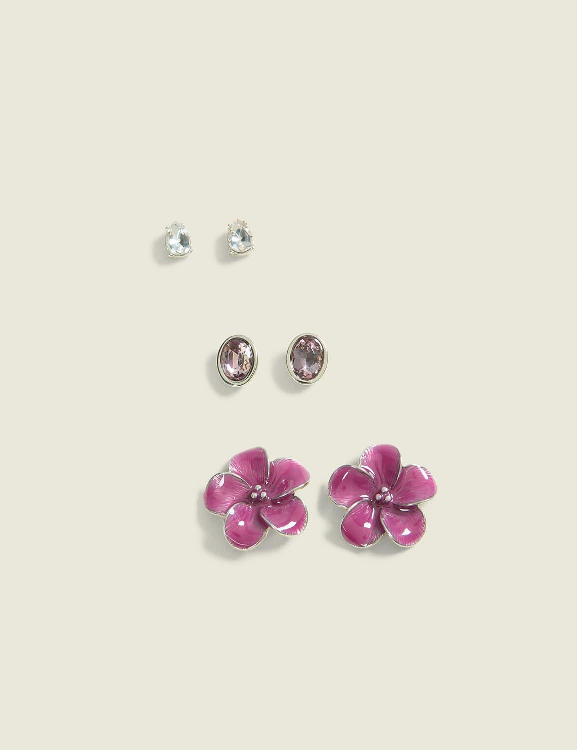 magenta flower earring 3-pack