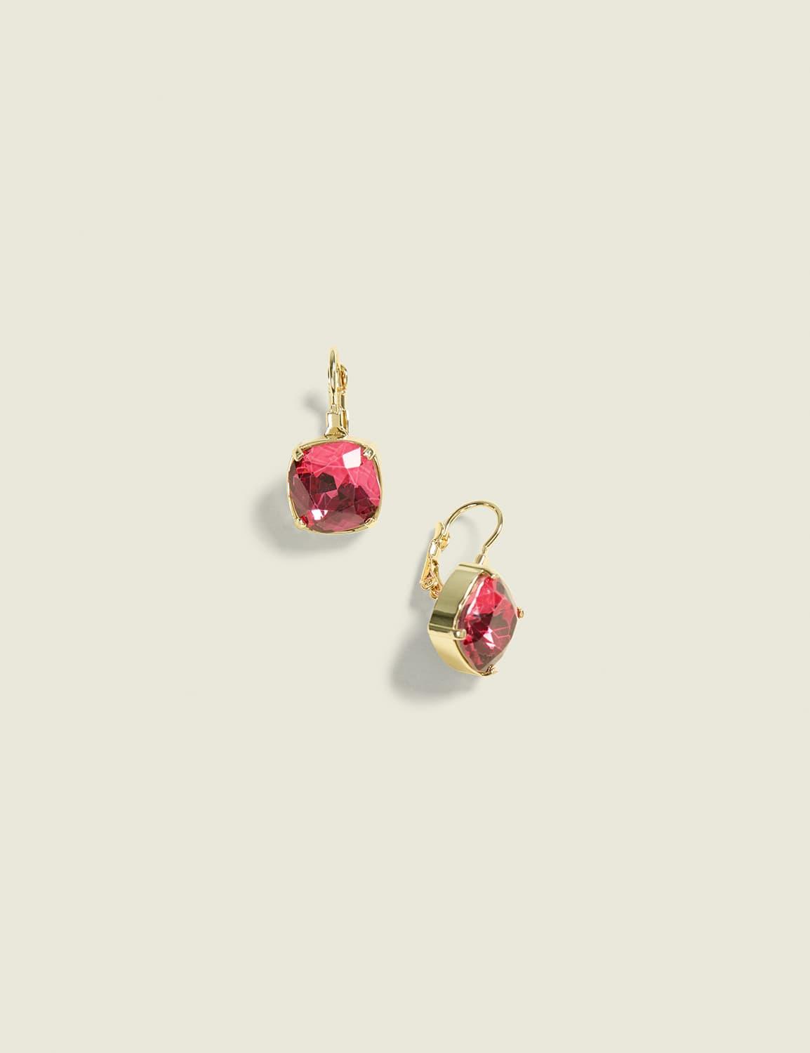 magenta square drop earrings