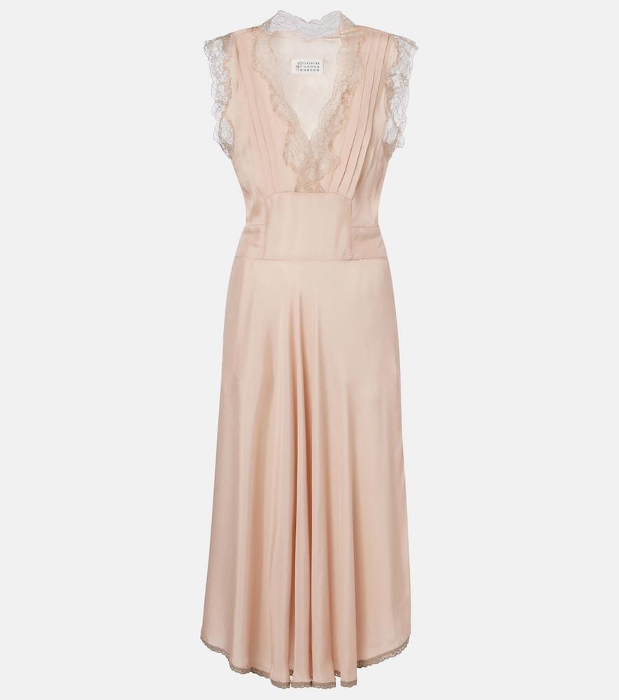 maison margiela belted lace-trimmed midi dress