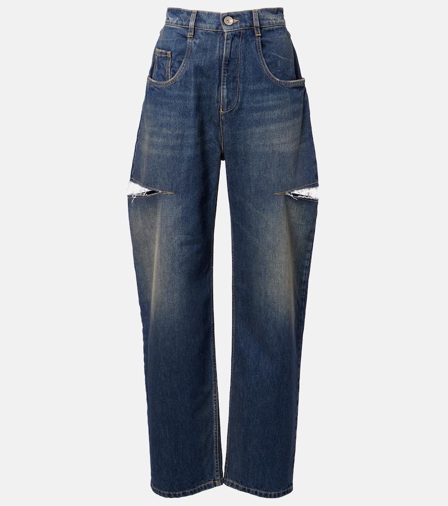 maison margiela distressed barrel-leg jeans