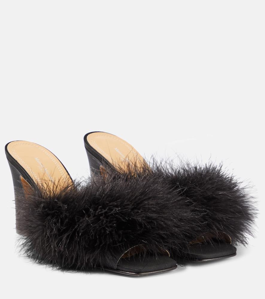 maison margiela feather-embellished mules