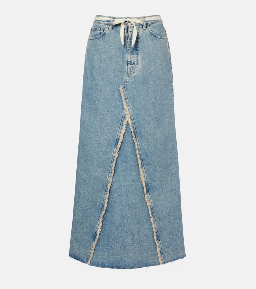 maison margiela frayed denim maxi skirt