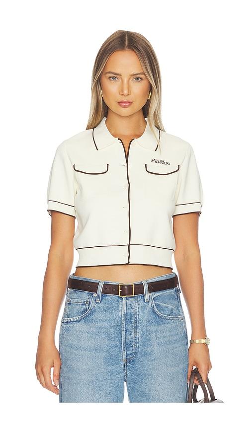 malbon jacqueline polo top in cream,brown. - size l (also in m)
