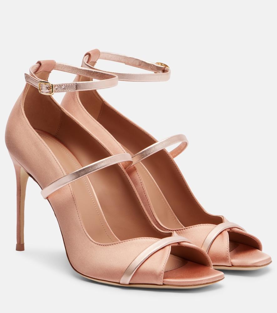 malone souliers cynthia 90 leather-trimmed satin sandals