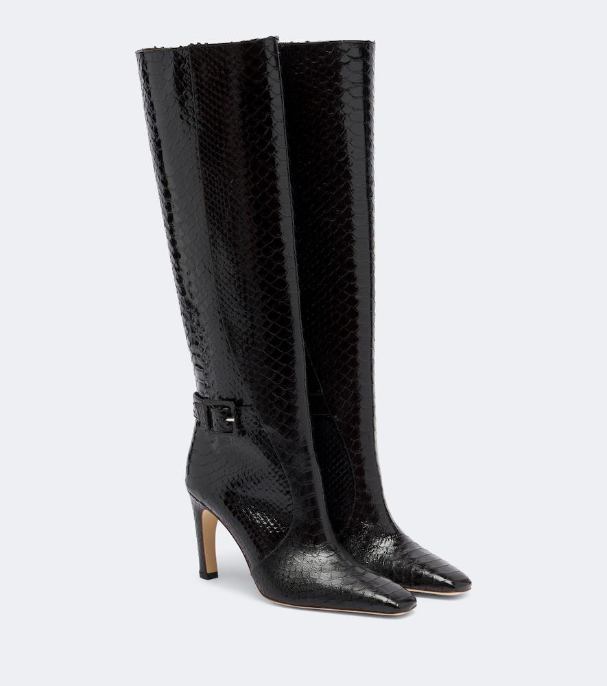 malone souliers raven croc-effect leather knee-high boots