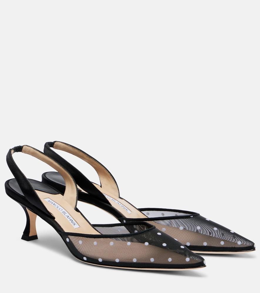 manolo blahnik carolyne 50 polka-dot mesh slingback pumps