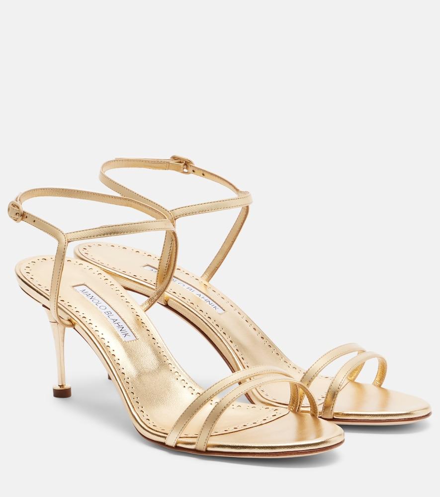 manolo blahnik ciagalo metallic leather sandals