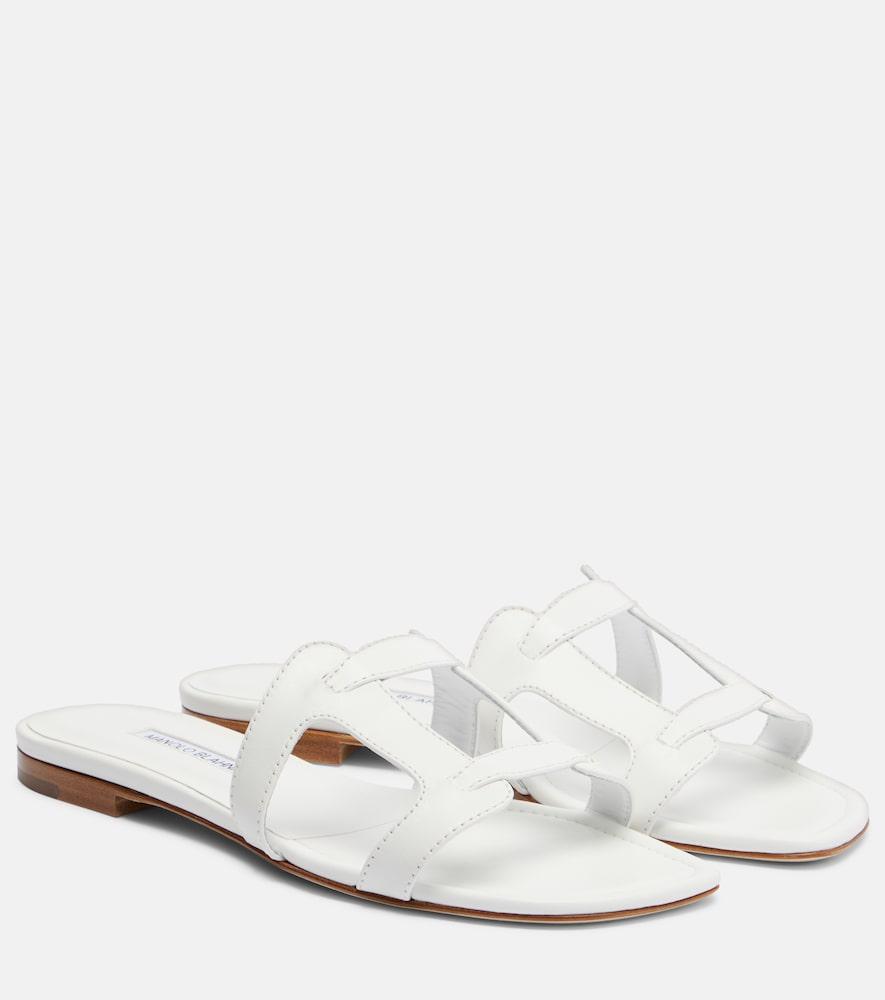 manolo blahnik grellanuflat leather slides