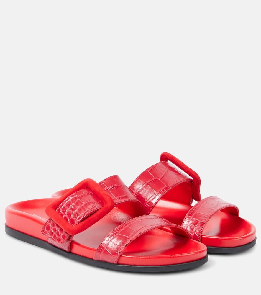 manolo blahnik mayfu croc-effect leather sandals