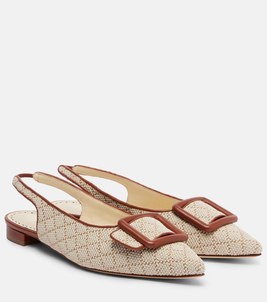 manolo blahnik maylura raffia-effect slingback flats